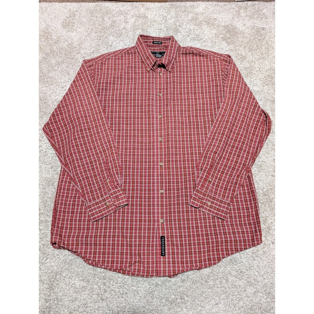 Consensus Sportswear Shirt Mens XLT Red Plaid Wrinkle Free Button Down Tall Top‎